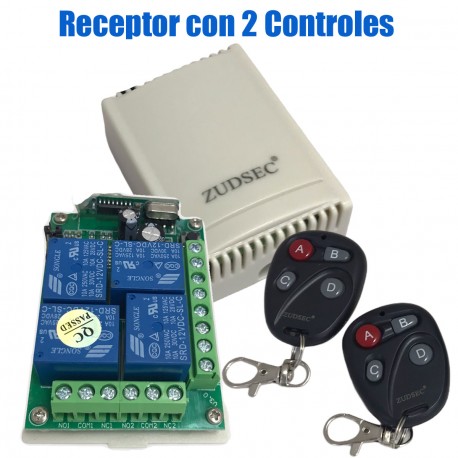 Receptor Inalambrico 4 canales ZUDSEC 2 Controles Remotos