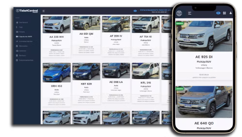 High-end corporate security software interface showing data analytics and biometric monitoring on multiple screens, professional B2B software dashboard, dark theme with violet and blue accents, high-tech aesthetic, clean and sharp.